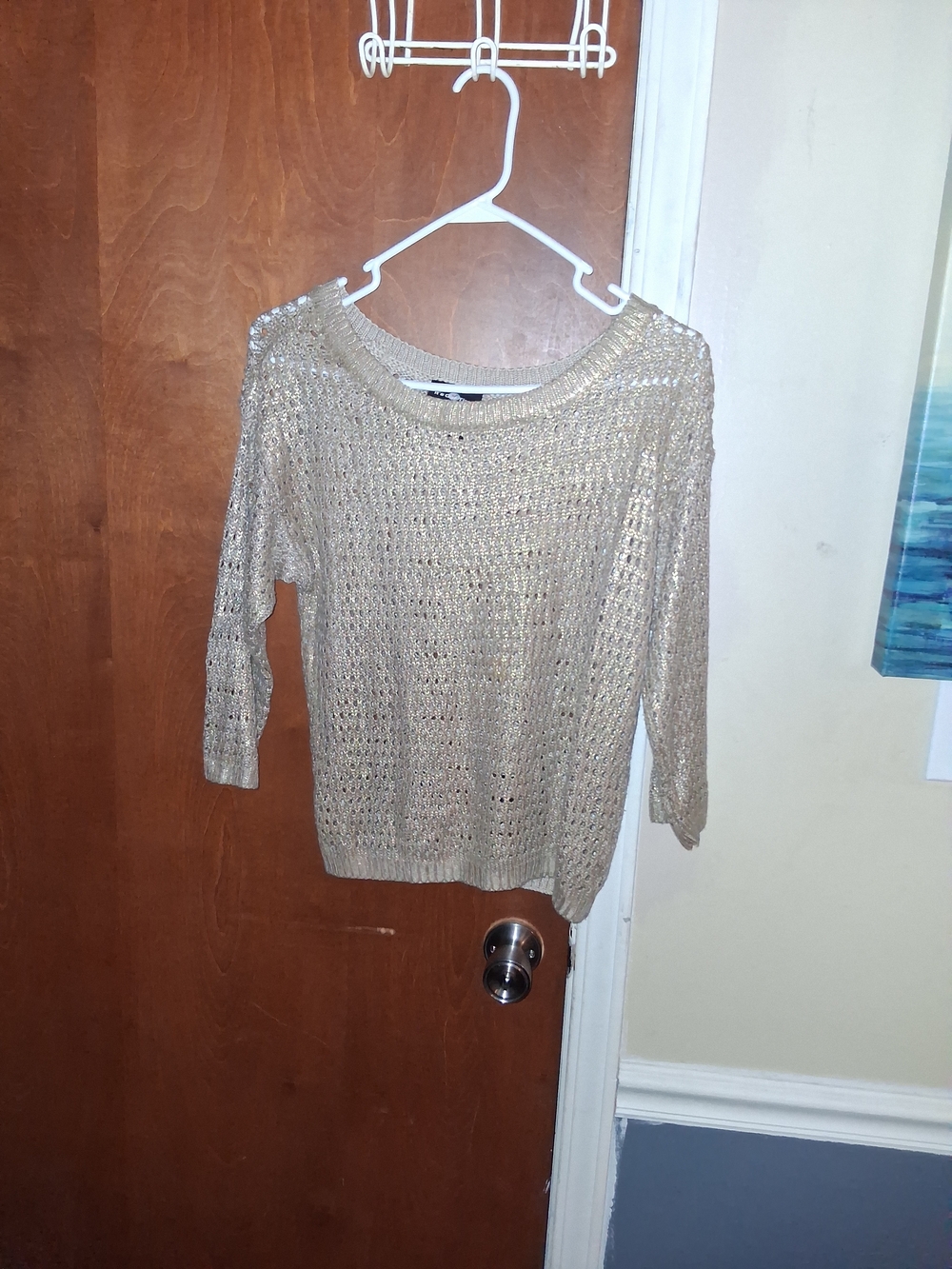 It's Our Time Metallic Gold Open-Knit Scoop Neck Sweater
